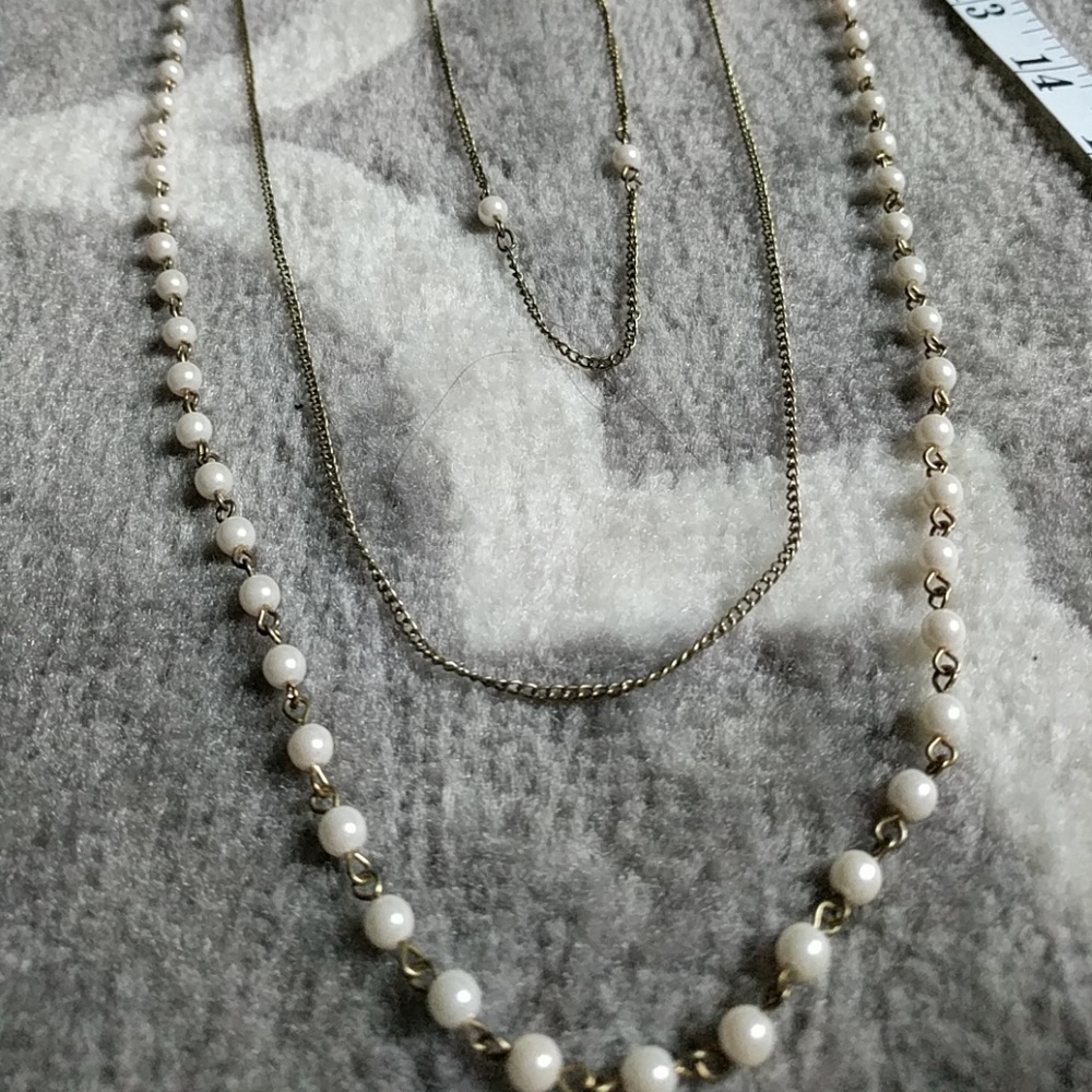 Long 3 Strand Necklace with Pearls accents
